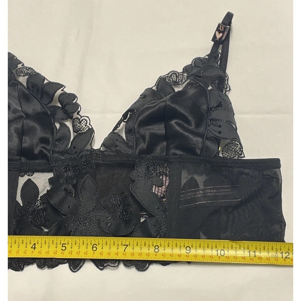 Victoria's Secret Luxe  Floral Embroidered Long‎ line Bralette Black XS B70 NEW - Picture 8 of 8